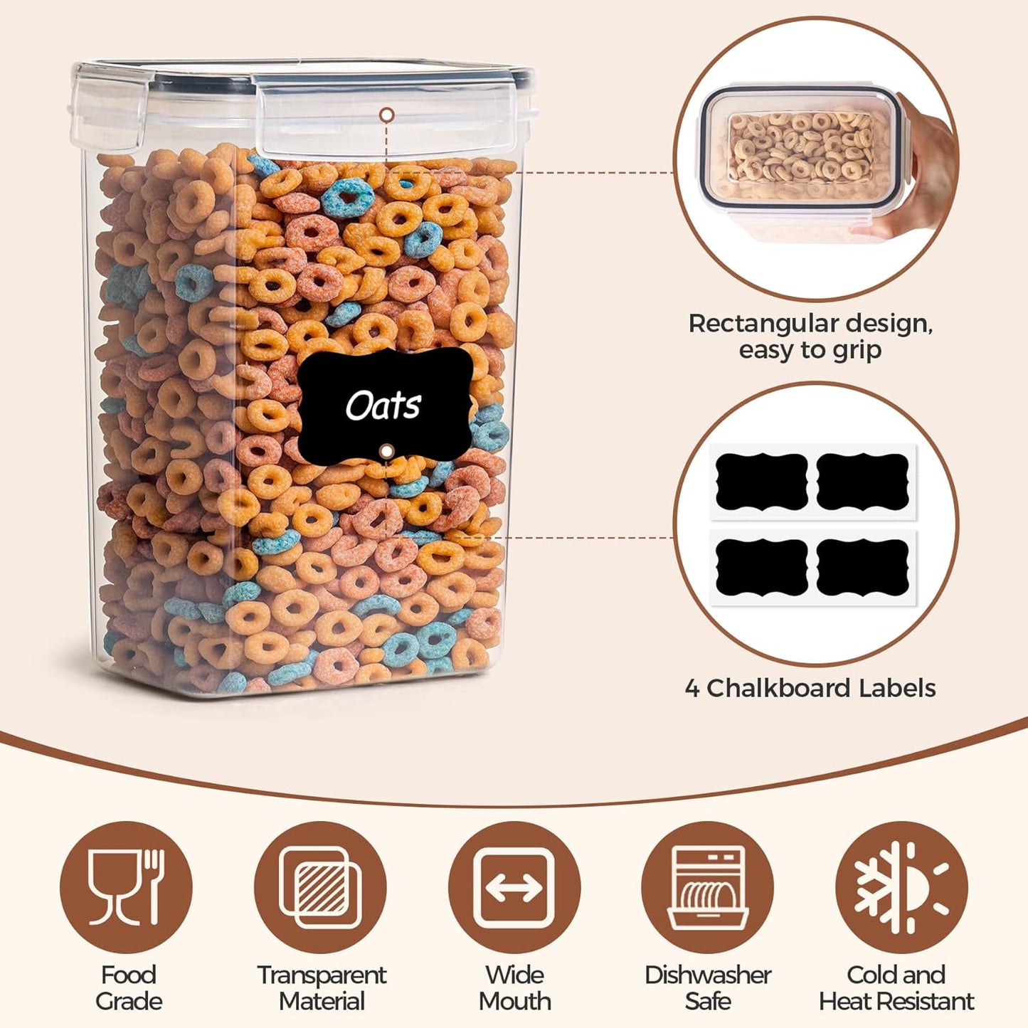 Food Storage Containers with Lids Set of 3 (2L/2.1Qt) (1.4L/1.5Qt) (0.8L/0.8Qt), Airtight Food Storage Container, Plastic Canister Sets for Kitchen, Pantry Organizer for Sugar, Cereal and Snack