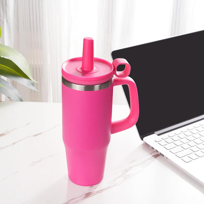 32Oz Water Bottle with Straw, Tumbler with Handle & Lid, Insulated Water Bottle with Straw Cover Cap, Travel Coffee Mug for Hot/Iced Water, Tea or Coffee, Bpa-Free, Cupholder Friendly, Passion Pink