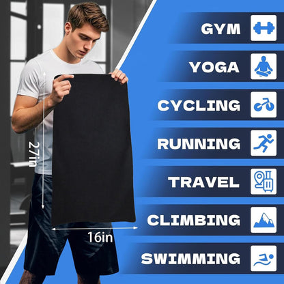 Microfiber Gym Towels for Working Out, Quickly Dry Yoga Towels for Men & Women Tennis, 16 Inch X 27 Inch, 6 Pack, Black