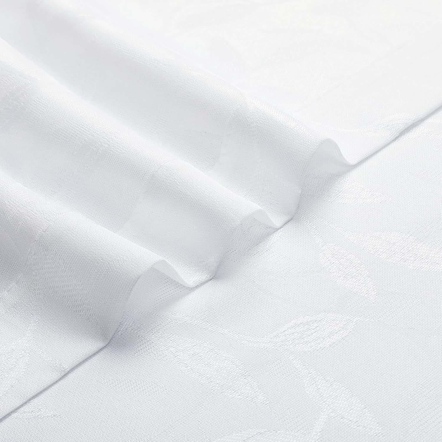 Mila White Kitchen Tier Curtains, 36 Inch Length, Semi Sheer Leaf Jacquard Textured Small Cafe Curtains, Light Filtering, Each 30Wx36L, 2PCS