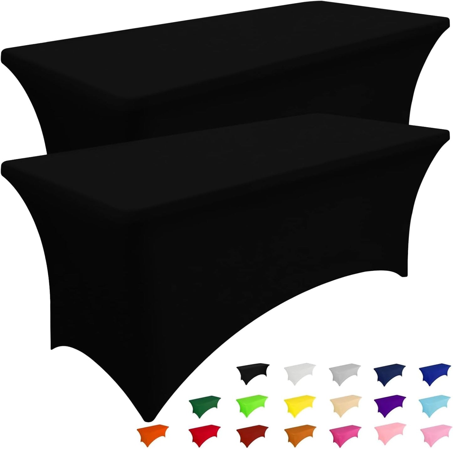 2 Pack Spandex Table Cloth 4FT, Elastic Fitted Stretch Tablecloths, Washable and Wrinkle Free Rectangular Patio Table Cover for Outdoor, Wedding, Banquet & Parties (Black, 48Lx30Wx30H Inch)