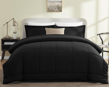 Queen Size Comforter Sets - Black Comforter Queen Size, 3 Pieces Box Stitched Soft Lightweight Bed Set, All Season Bedding Sets with 1 down Alternative Comforter and 2 Pillow Shams