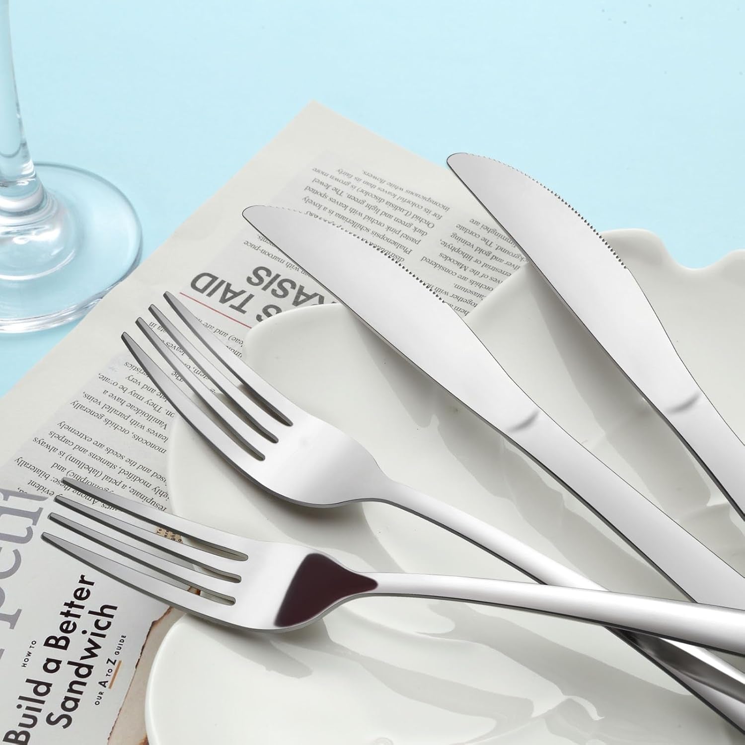 24 Pieces Forks and Knives Set, Food Grade Stainless Steel Silverware Set with 12 Knives & 12 Forks, Fork Silverware, Butter Knife, Metal Fork & Dinner Knives, Mirror Polished, Dishwasher Safe