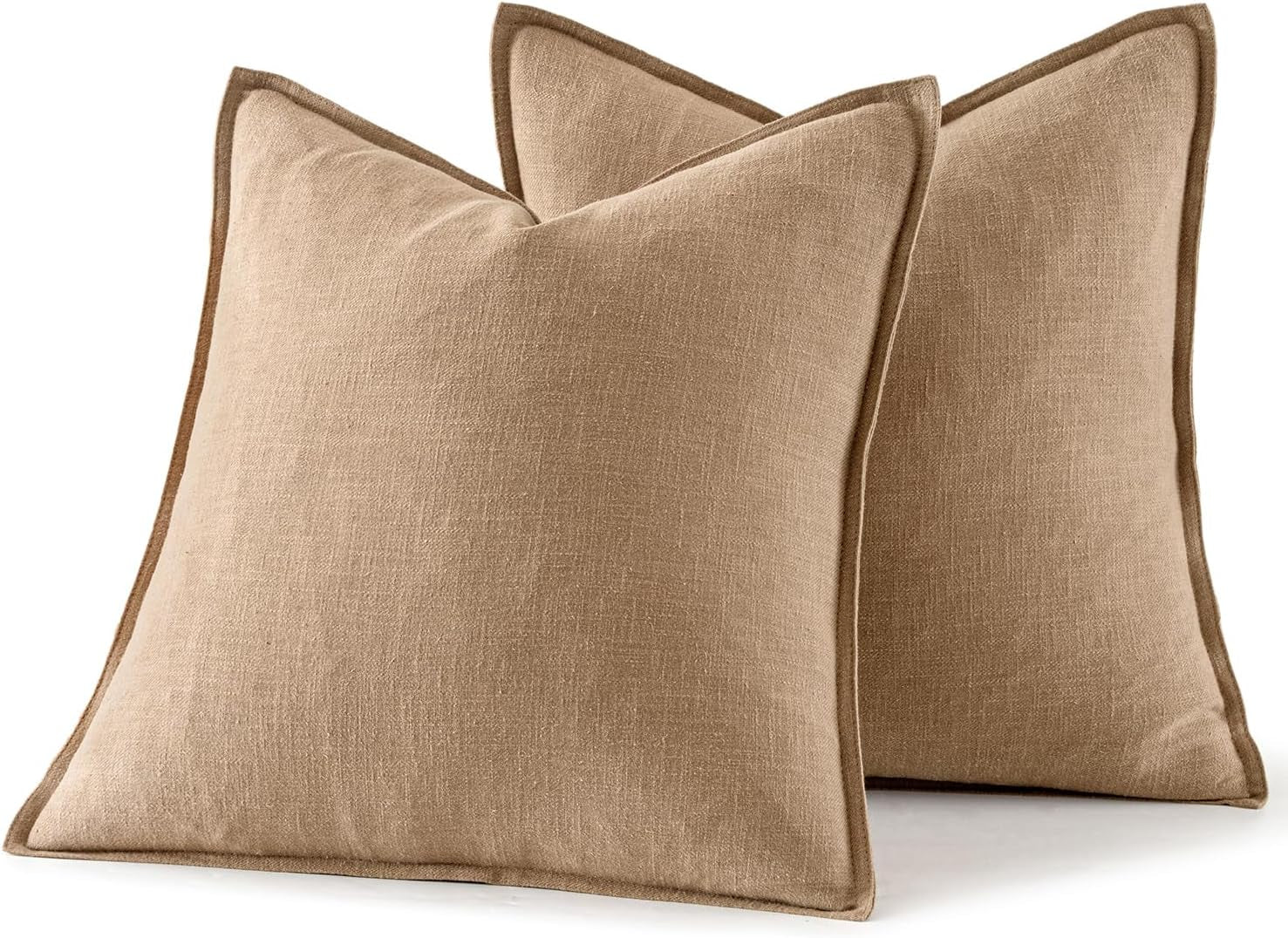 Set of 2 18x18 Inch Decorative Linen Pillow Covers in Brick - Soft Neutral Throw Pillowcases for Couch, Sofa, and Bed Home Décor