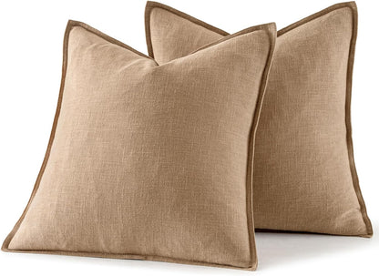Set of 2 18x18 Inch Decorative Linen Pillow Covers in Brick - Soft Neutral Throw Pillowcases for Couch, Sofa, and Bed Home Décor