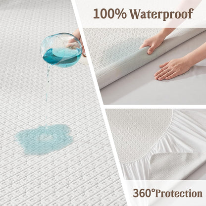 Twin Mattress Protector, Waterproof Noiseless Mattress Cover with Stretchable Pockets for 6-15 Inches Mattress, Soft Breathable Mattress Pad Machine Washable (White)