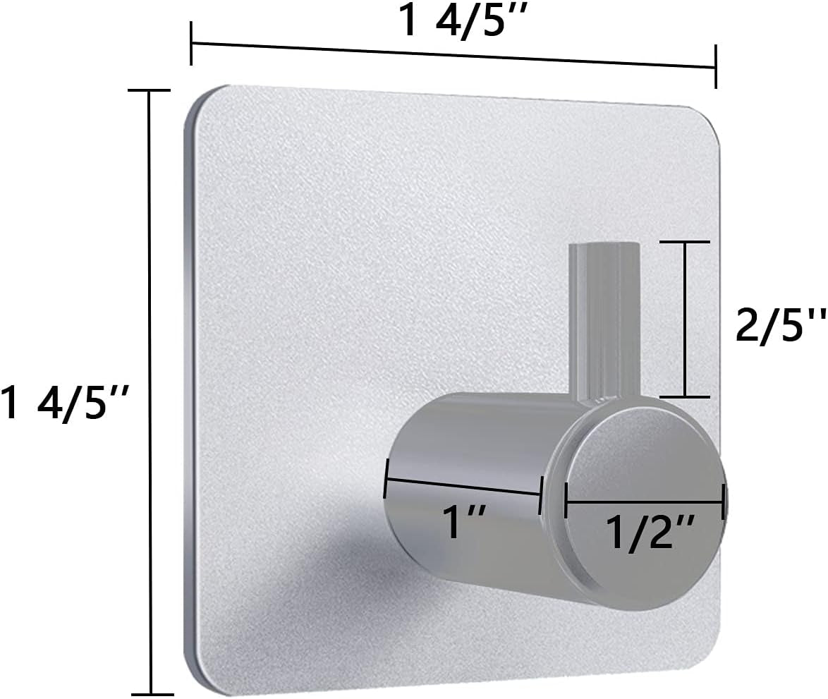 Adhesive Hooks 12 Pack, Heavy Duty Wall Hooks Aluminum Hooks for Hanging Coat, Hat, Towel, Robe, Key, Clothes, Towel Hook Wall Mount for Home, Office, Kitchen, Bathroom(Silver)