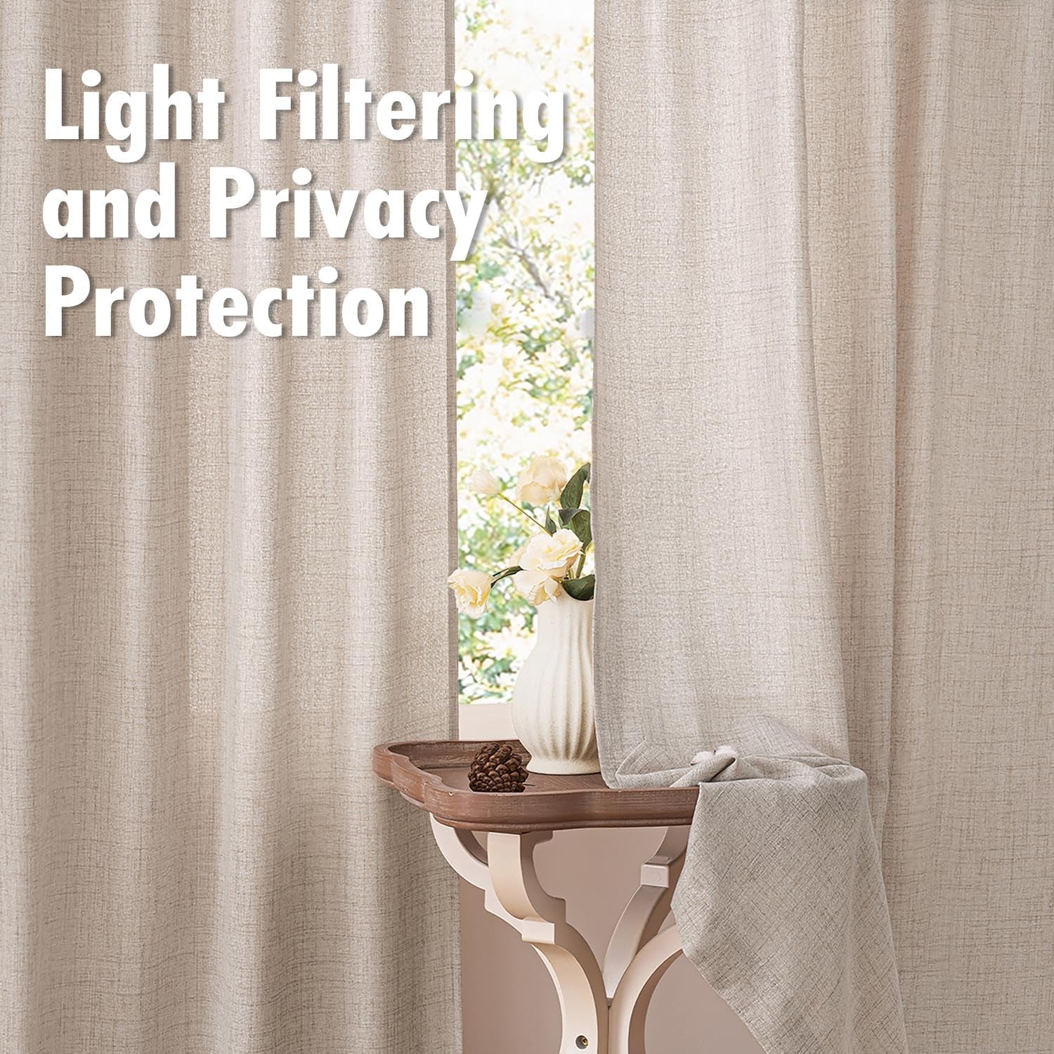 Linen Textured Small Kitchen Window Curtains over Sink, Semi Sheer Farmhouse Cafe Curtain 36 Inch Long Short Back Tab Half Window Curtains for Bathroom Basement 2 Panels