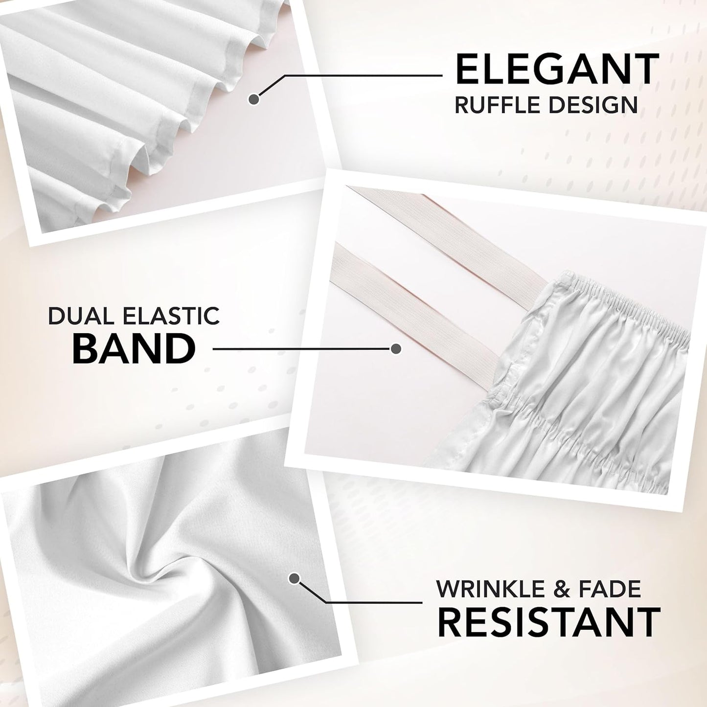 Full Elastic Bed Ruffle - Easy Wrap around Ruffle - Microfiber Bed Skirt with Adjustable Elastic Belt 16 Inch Tailored Drop - Hotel Quality Bedskirt, Fade Resistant (Full, White)