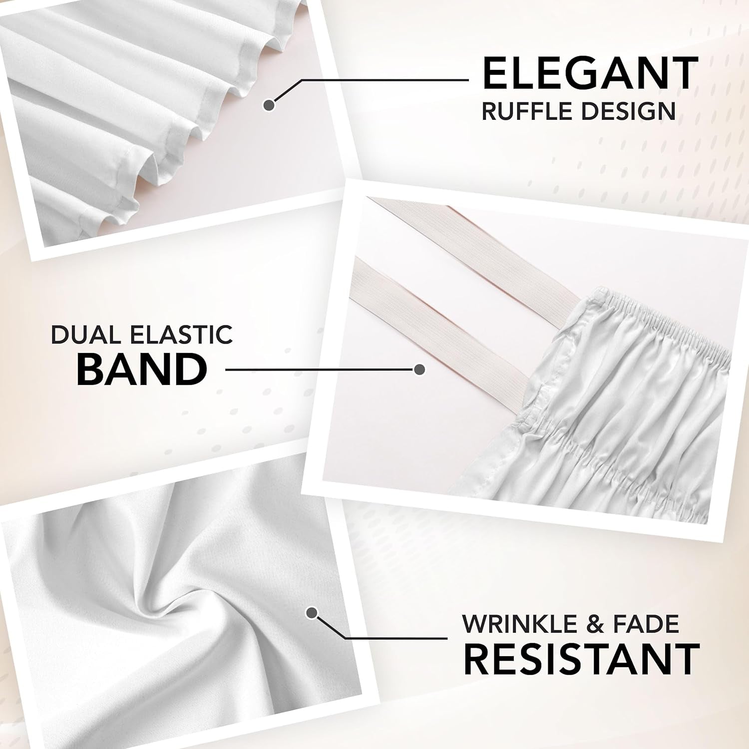 Full Elastic Bed Ruffle - Easy Wrap around Ruffle - Microfiber Bed Skirt with Adjustable Elastic Belt 16 Inch Tailored Drop - Hotel Quality Bedskirt, Fade Resistant (Full, White)