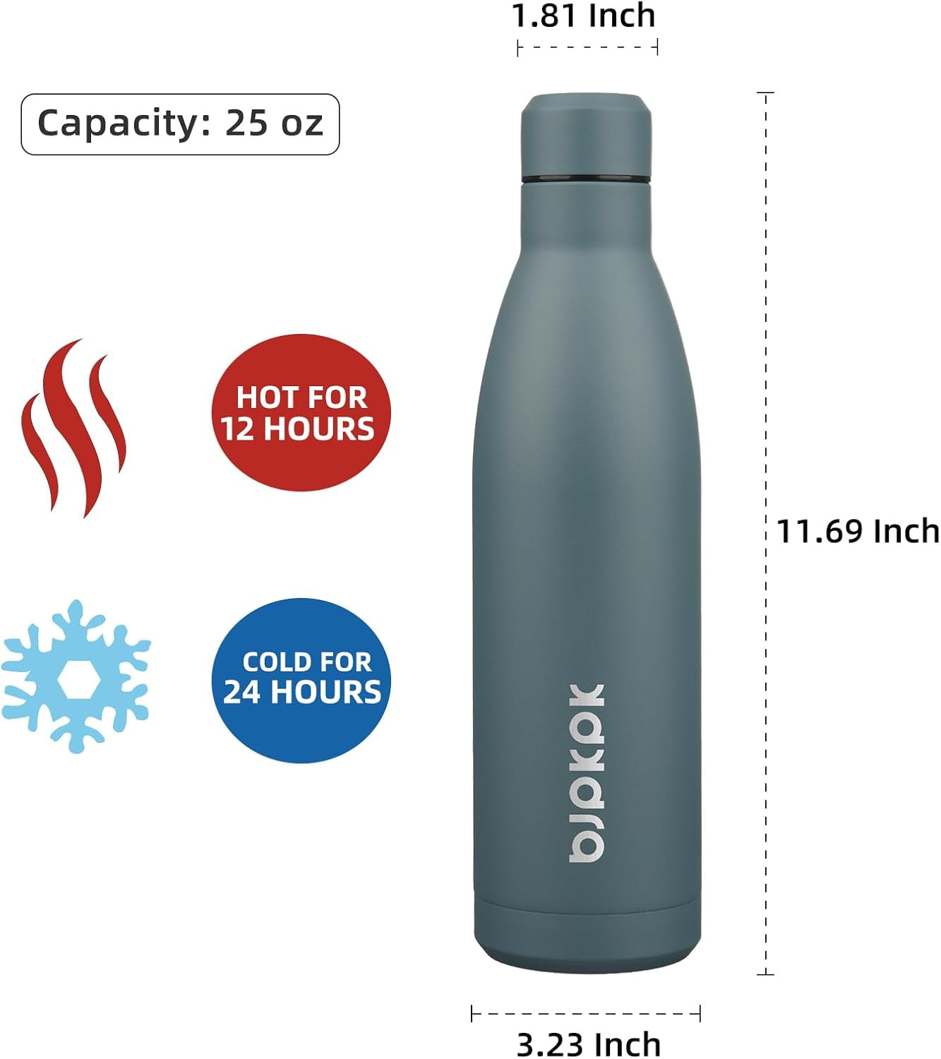 25Oz Insulated Water Bottle Double Wall Vacuum Insulated Stainless Steel Water Bottles for Spots Keep Cold and Hot,Dark Grey