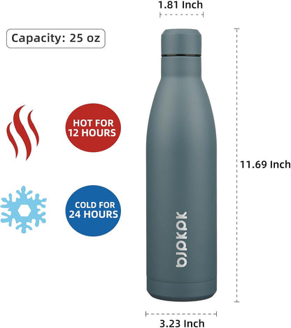 25Oz Insulated Water Bottle Double Wall Vacuum Insulated Stainless Steel Water Bottles for Spots Keep Cold and Hot,Dark Grey