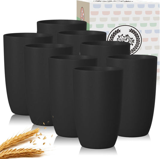 Set of 8 Durable Wheat Straw Drinking Cups - 20 OZ Reusable and Dishwasher Safe in Black