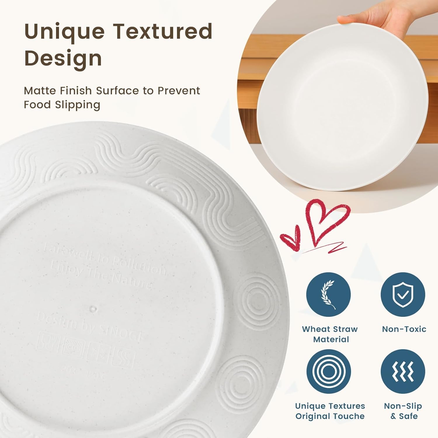 40-Piece Wheat Straw Dinnerware Set for 8 - Lightweight, Unbreakable Plates and Bowls, Microwave and Dishwasher Safe (White)