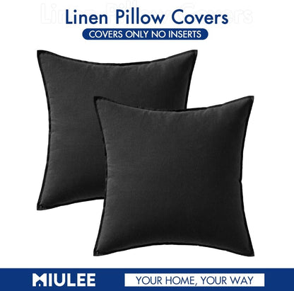Pack of 2 Decorative Linen Pillow Covers Boho Farmhouse Modern Soft Accent Throw Pillows Neutral Cushion Covers for Sofa Couch Bed Living Room Home Decor, 18X18 Inch Black