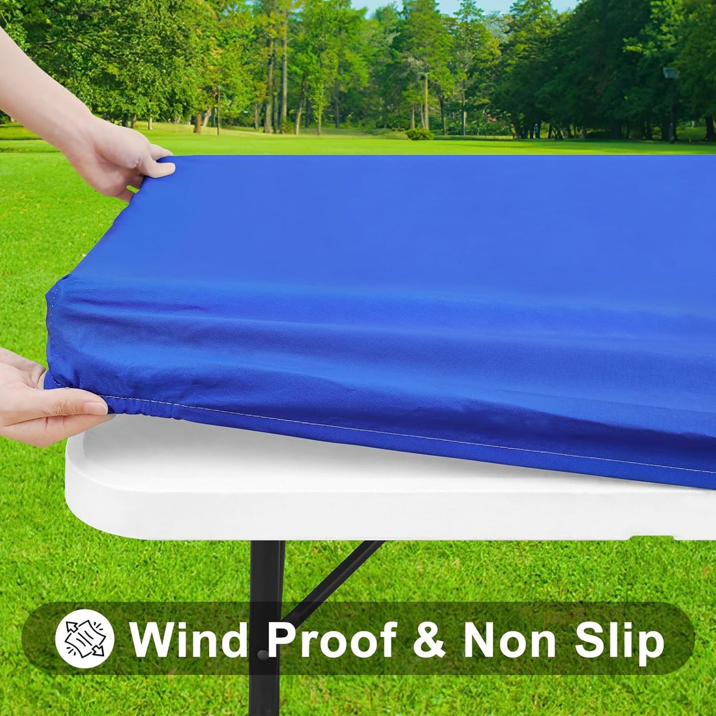 Elastic Fitted Vinyl Tablecloth with Flannel Backing for 6Ft Folding Tables, Waterproof and Wipeable, Ideal for Indoor and Outdoor Use (Blue, 30" x 72")