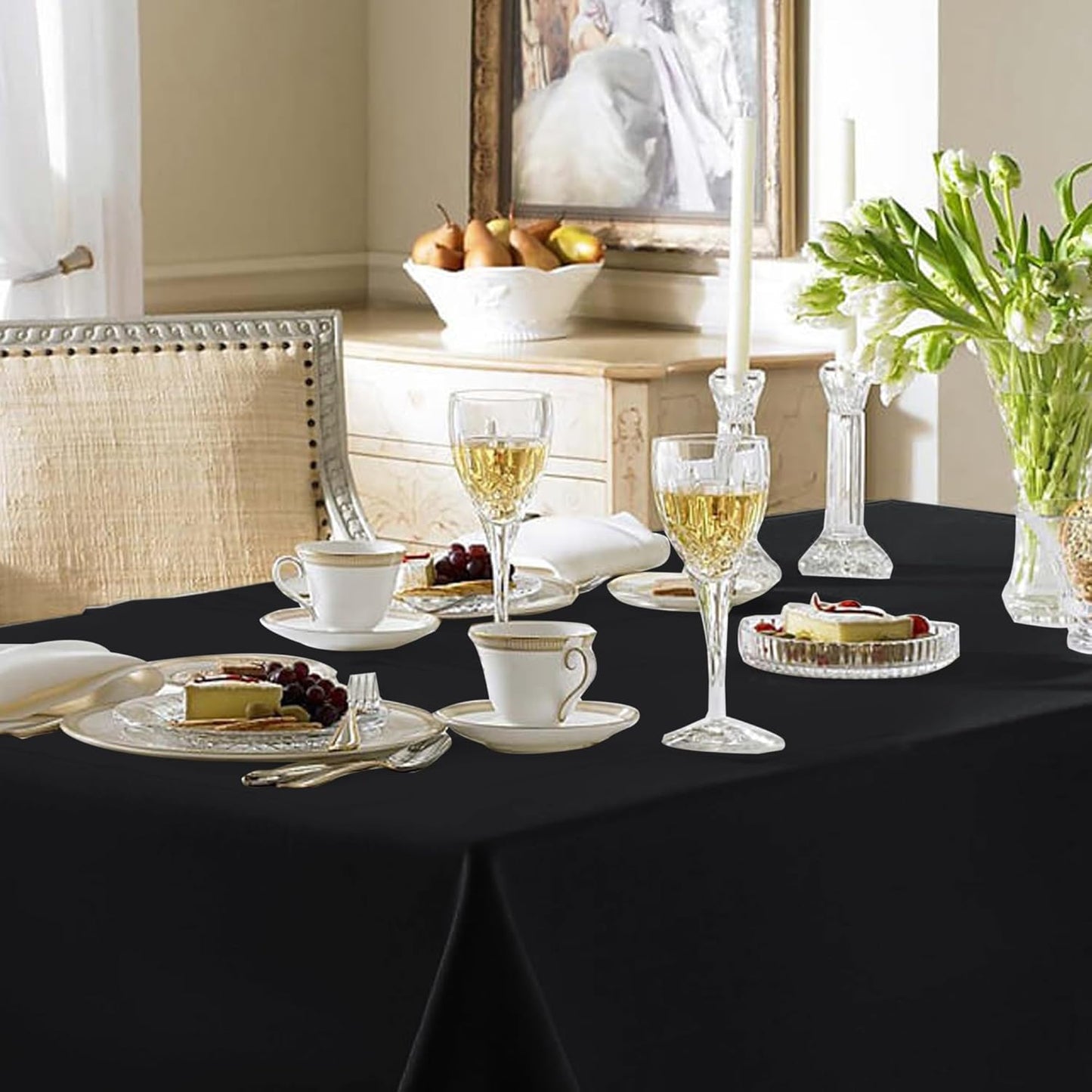 Black Rectangle Tablecloths - 6 Pack, 70 x 120 Inches - Reusable and Washable Polyester Covers for 6-8 Ft Tables, Ideal for Weddings, Parties, and Banquets