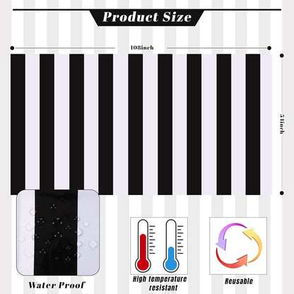 3 Packs Black and White Horizontal Striped Table Cloth 54 X 108 Inch Classic Black Stripe Tablecloths Disposable Plastic Stripe Table Covers Waterproof Picnic Tablecover for Halloween Party