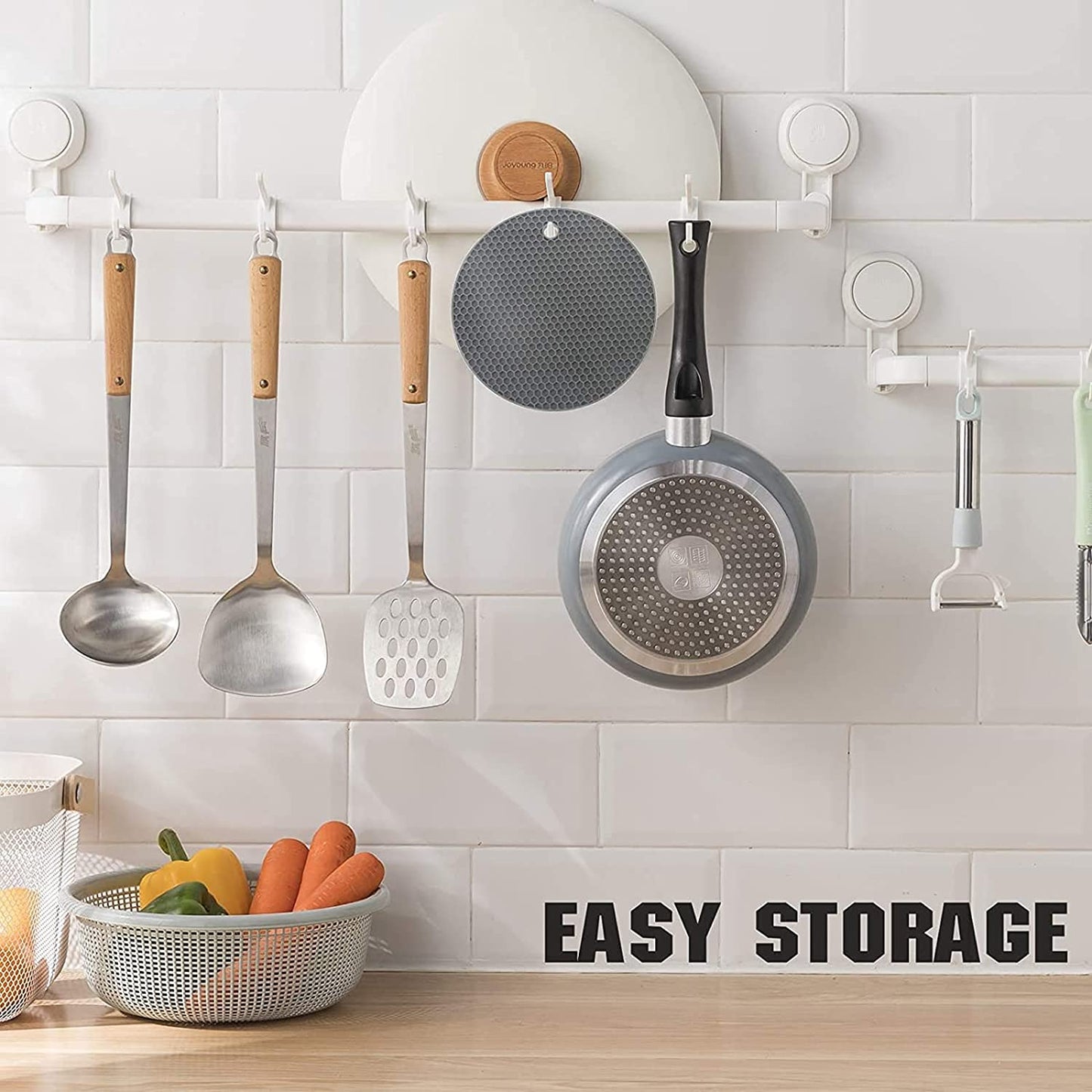 Trivets for Hot Dishes - Hot Pads for Kitchen, Silicone Pot Holders for Hot Pots and Pans, Silicone Mats for Kitchen Countertops, Table, Flexible Easy to Wash and Dry, Grey