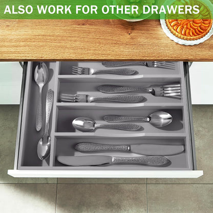 Gray Silverware Organizer 10 in Utensil Organizer Silverware Tray for Drawer Cutlery Flatware Organizer for Kitchen Bamboo Wood
