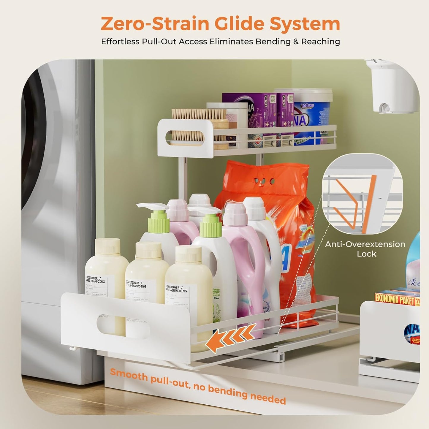 2 Pack Metal under Sink Organizers and Storage, 2 Tier Pull Out under Cabinet Organizer for Kitchen Bathroom, Adjustable under Sink Shelf for under Counter Storage Organizer, White