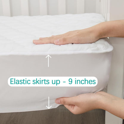 Crib Mattress Protector Sheets Fitted Waterproof Crib Mattress Pad Cover, Noiseless & Machine Wash 100% Absorbent Crib/Toddler Mattress Protector Sheet Quilted, White, 52" X 28"