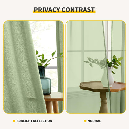 Sage Green Thermal Insulated Curtains 63 Inch Long 2 Panels Set for Summer Heat Blocking Non See through Privacy Thick Semi Sheer Light Filtering Back Tab Window Drapes for Bedroom Living Room