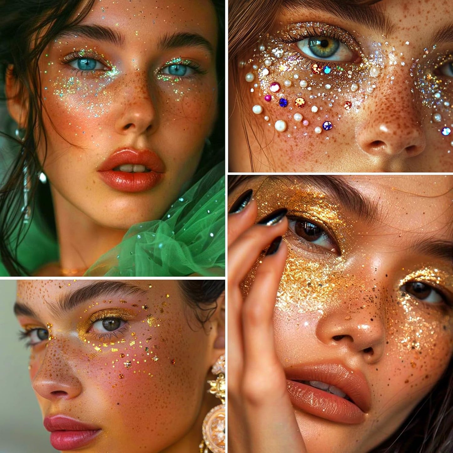 Glitter Freckles Face Tattoo,6Pcs Festival Rave Accessories for Women,Gold Silver Face Waterproof Sparkles Freckles Half Magic Makeup Jewels Stickers (6PCS)