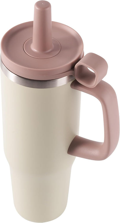 32Oz Water Bottle with Straw, Tumbler with Handle & Lid, Insulated Water Bottle with Straw Cover Cap, Travel Coffee Mug for Hot/Iced Water, Tea or Coffee, Bpa-Free, Cupholder Friendly, Khaki