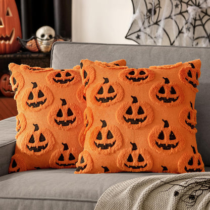 Fall Halloween Throw Pillow Covers 18X18 Decorative Pumpkin Pattern Pillowcases Soft Plush Faux Wool Cushions for Home Patio Sofa Couch,Orange-Black