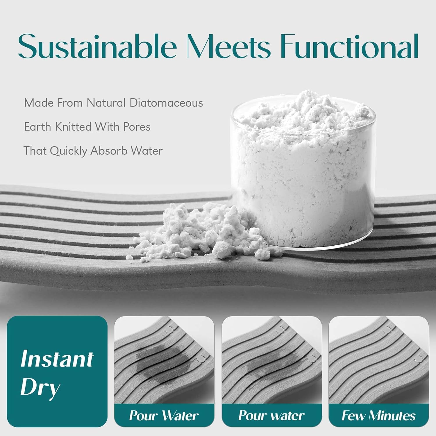 Water Absorbing Stone Tray for Sink, Diatomite Drying Stone for Kitchen Bathroom Counter, Decorative Raised-Feet Vanity Tray, Sink Caddy Organizer for Dish Soap & Sponge Holder [Grey, 9'' X 4'']