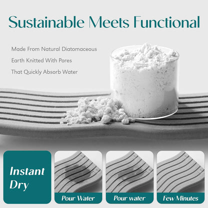 Water Absorbing Stone Tray for Sink, Diatomite Drying Stone for Kitchen Bathroom Counter, Decorative Raised-Feet Vanity Tray, Sink Caddy Organizer for Dish Soap & Sponge Holder [Grey, 9'' X 4'']