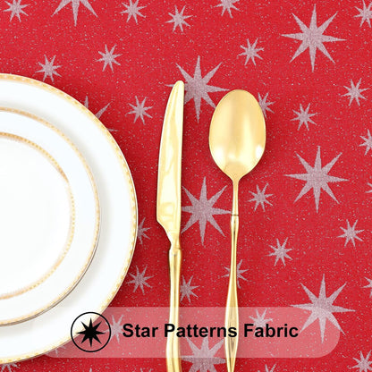 Rectangle Christmas Red Tablecloth, 60X84 Inch Waterproof Damask Table Cloth, Star Patterns Fabric Table Covers for Christmas Dinner, and New Year Celebration, Red