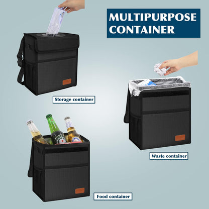 Leak Proof Car Trash Can with Lid - Waterproof Automotive Garbage Bin for Suvs, Collapsible and Portable Car Trash Bag, Black