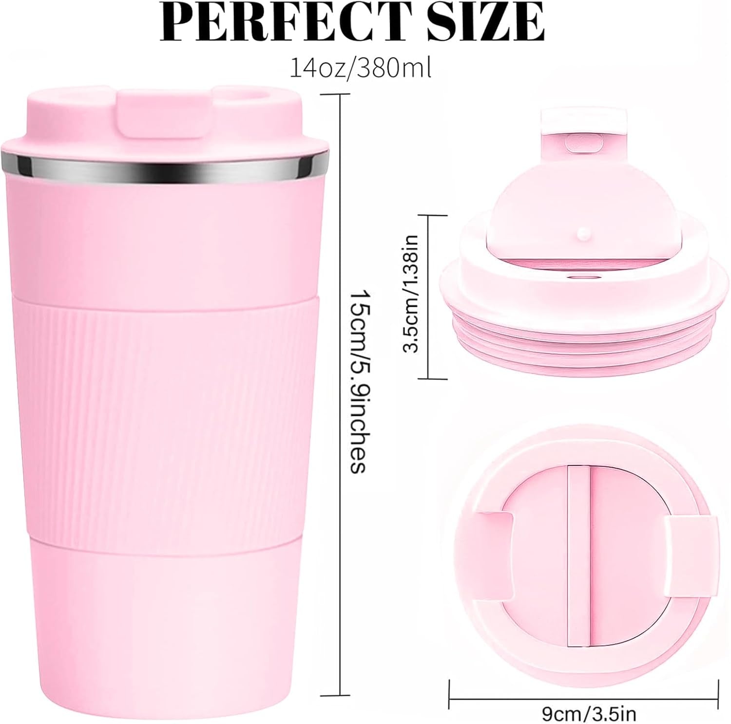 Travel Coffee Mug 14Oz Pink + Black, Couples Combination Set Insulated Spill Proof Leak Proof Portable to Go Camping Stainless Steel Coffee Tumbler Reusable Coffee Cups with Lids