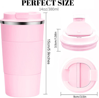 Travel Coffee Mug 14Oz Pink + Black, Couples Combination Set Insulated Spill Proof Leak Proof Portable to Go Camping Stainless Steel Coffee Tumbler Reusable Coffee Cups with Lids