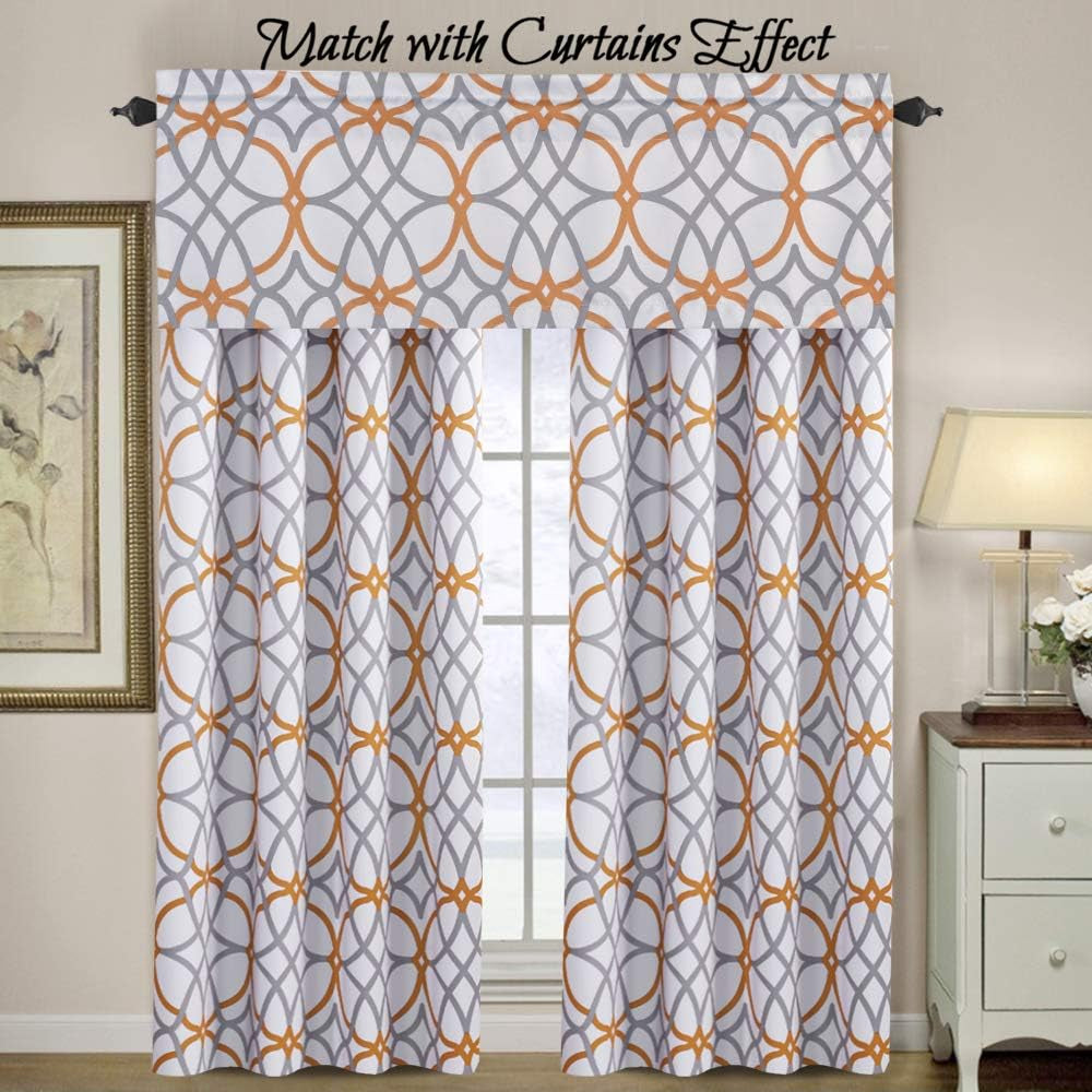 Blackout Curtain Valances for Kitchen Thermal Insulated Window Valances for Living Room Rod Pocket Short Curtain 1 Panel, 52X18 Inch, Mustard and Grey