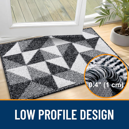 Door Mat Indoor Entrance Washable 32X20, Odor-Free Low-Profile Front Back Geometric Doormat, Absorbent Resist Dirt Entry Carpet, Easy to Clean Sturdy inside Floor Mats for Entryway, Black