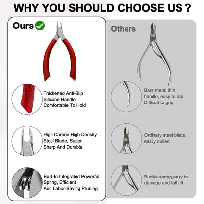 Cuticle Trimmer, Extremely Sharp,Cuticle Clippers for Nails with Silicone Handle, Non-Slip,Professional Steel Cuticle Cutter,Trimmer Dead Skin Remover Stainless Cuticle Remover Tool-Rose Red