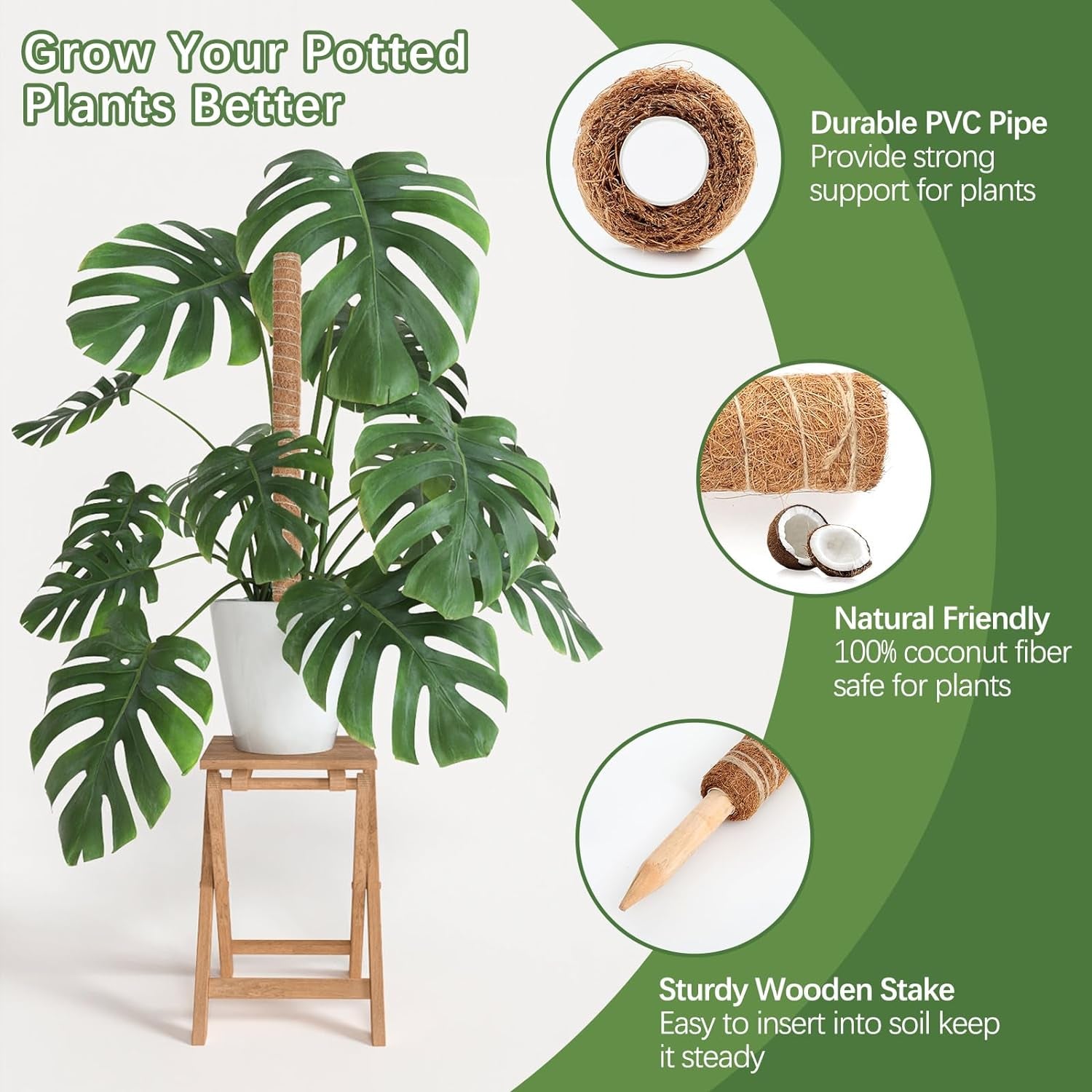 48.7 Inch Moss Pole Monstera Plant Support, 4 Pcs 15.7 Inch Stackable Moss Poles, Plant Stakes for Indoor Plants with Jute Rope & Name Label