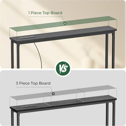 5.9-Inch Narrow Console Table Set with Outlet, 78-Inch Total Length, Behind Couch and Long Entryway Tables with Charging Station for Living Room and Hallway, Black