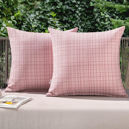 Outdoor Waterproof Throw Pillow Covers Decorative Farmhouse Water Resistant Cushion Covers for Tent Patio Garden Couch Sofa Pack of 2, 16X16 Inch Pink