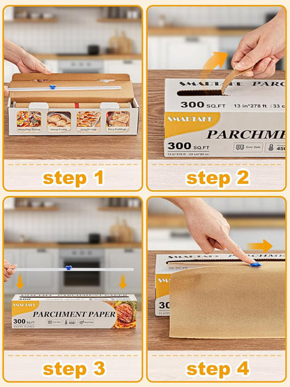 Parchment Paper Roll for Baking, 13 in X 278 Ft, 300 Sq.Ft, Non-Stick Baking Paper Sheets with Slide Cutter, Heavy Duty Extra Long, for Kitchen Baking Cooking Grilling Steaming, Unbleached