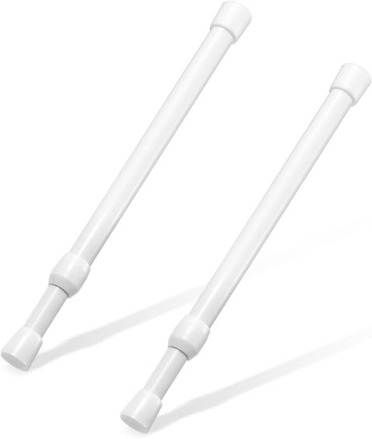 Spring Tension Rod,  Small Tension Rod, 5/8" Diameter No Drilling Expandable Short Tension Rods Spring Rods, Tension Rods for Closet, Cupboard, Hanging Clothes, White, 2 Pack (10-15.7 Inch)