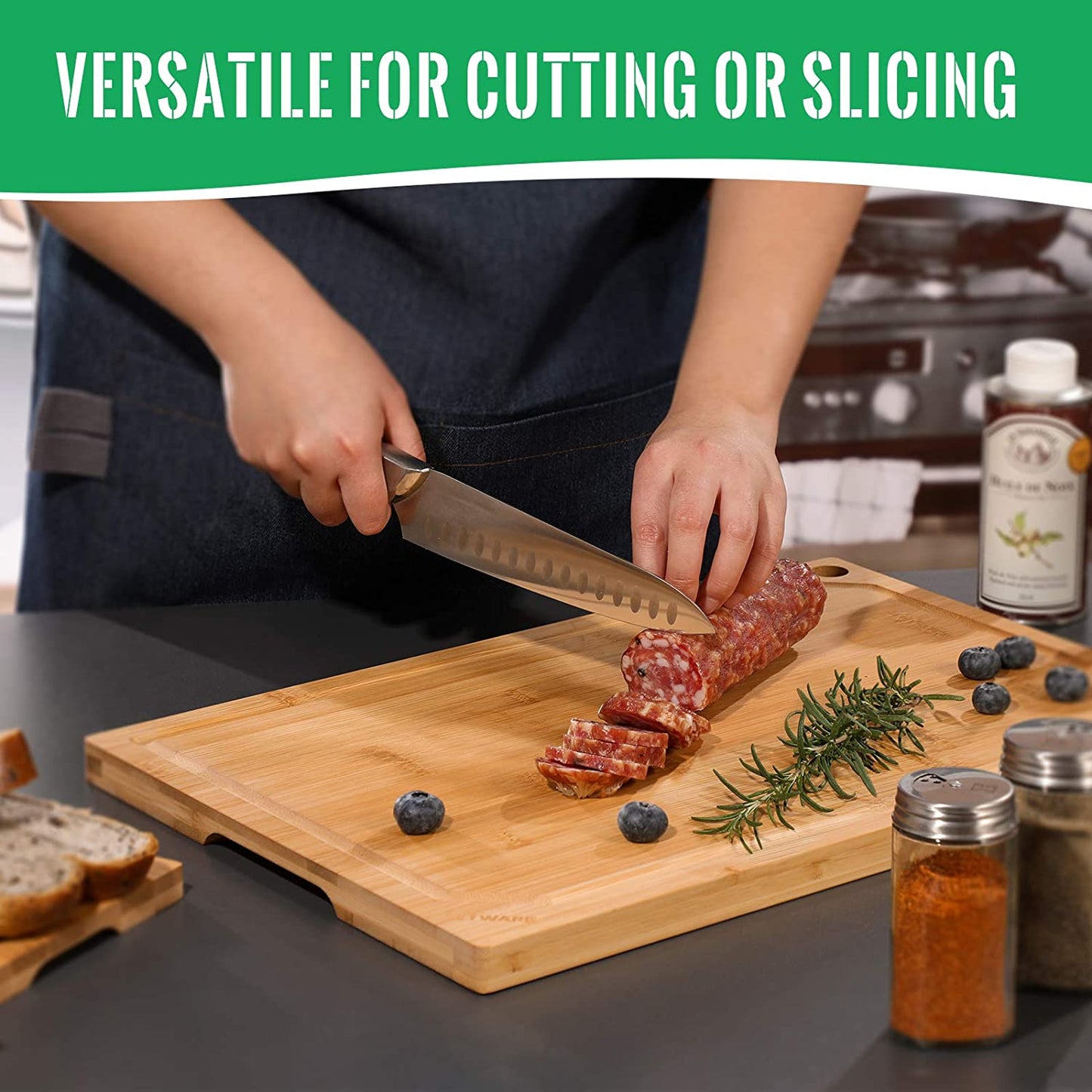 Bamboo Cutting Board for Kitchen, Heavy Duty Wood Cutting Board with Juice Groove, 100% Organic Bamboo, Pre Oiled, 15" X 10"