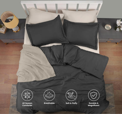 Queen Comforter Set Grey, Comforters Queen Size 3 Pieces Bedding Comforters Sets, down Alternative Soft Bed Set, 1 Comforter (88 X 88 Inches) 2 Pillow Shams (20 X 26 Inches)
