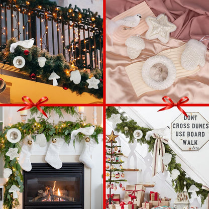 6 Pcs Christmas Tree Balls Ornaments Glitter Ball Xmas Hanging Decorations, Pre-Strung Shatterproof Ornaments White Painted Decorative Baubles for Party Wedding Christmas Decor