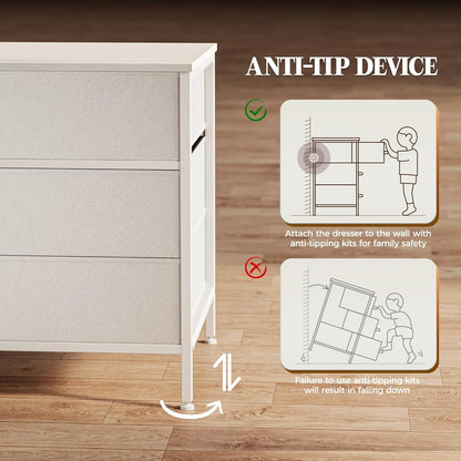 63-Inch White Dresser with 10 Fabric Drawers, Versatile TV Stand for 55 to 70 Inch TVs, Ideal Toy Storage Organizer for Bedroom or Closet