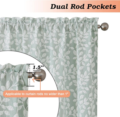 Anna White Green Valances for Windows 14 Inches Long 1 Pieces, Light Filtering Soft 3D Embossed Textured Fabric Curtains for Bedroom Basement Small Windows, 56Wx14L Inches