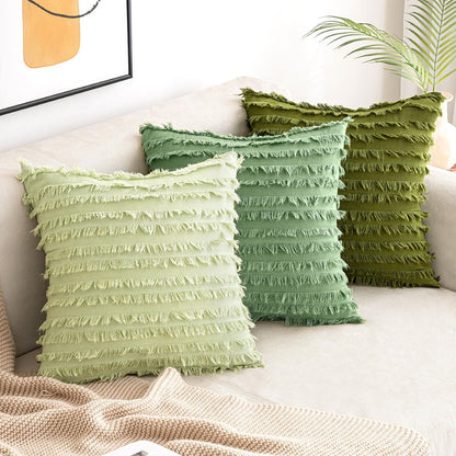 Set of 2 Decorative Boho Throw Pillow Covers Linen Striped Jacquard Pattern Cushion Covers for Spring Sofa Couch Living Room Bedroom 18X18 Inch Grass Green